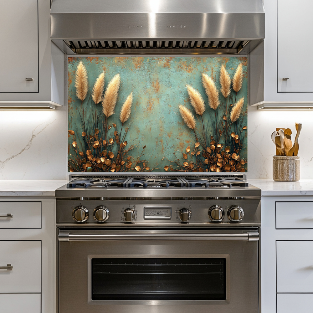Rustic Pampas Kitchen Glass • Neutral Wall Panel • Boho Inspired Decor • Modern Nature Accent • Kitchen Wall Art