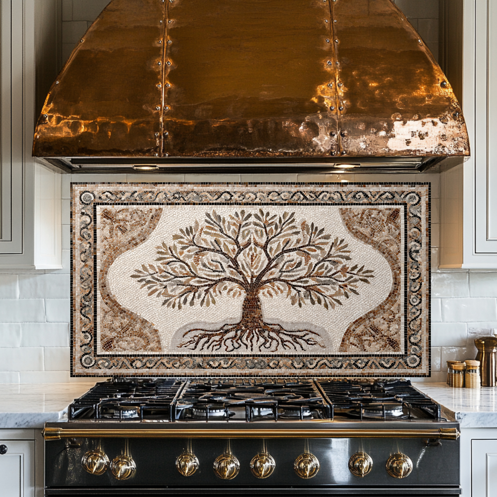 Made in USA Mosaic Tree Glass Backsplash Splashback – Artistic Glass Wall Panel for Kitchen & Bathroom, Handmade Style Tree Glass Art