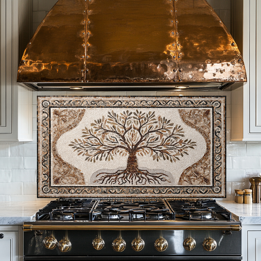 Made in USA Mosaic Tree Glass Backsplash Splashback – Artistic Glass Wall Panel for Kitchen & Bathroom, Handmade Style Tree Glass Art