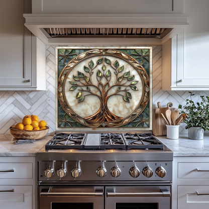 Tree of Life Glass Artwork • Boho Wall Accent • Nature Inspired Kitchen Backsplash Panel • Colorful Modern Home Decor