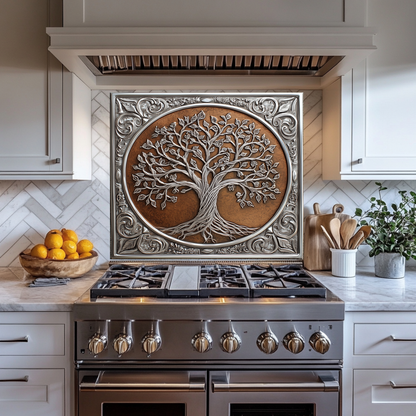 Glass Backsplash, Copper Look One Piece Tempered Glass Kitchen Splashback for Stove Behind, Tree of Life Backsplash, Kitchen Backsplash