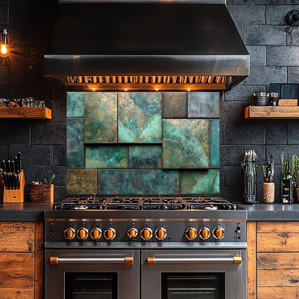 Rustic Copper Tile Glass Backsplash, Antique Style Kitchen Wall Panel, Vintage Farmhouse Glass Tile, Warm Metallic Home Decor