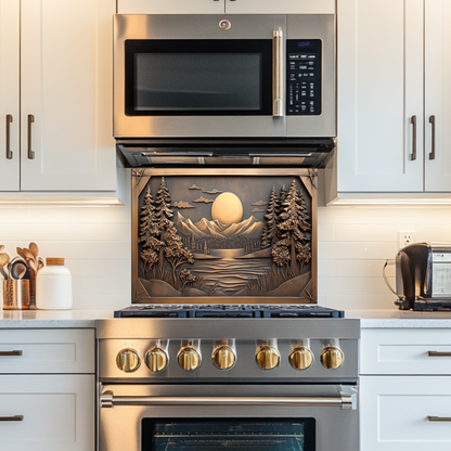 Copper Look Landscape Printed Tempered Glass Kitchen Splashback Backsplash Decorative Wall Art Panel for Modern Interiors