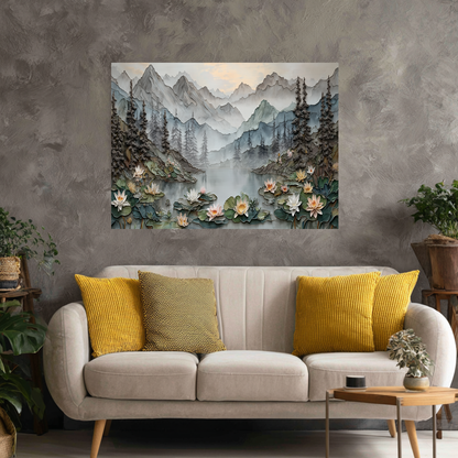 Made in USA, Floral Landscape Glass Backsplash & Wall Art – Pine Tree Splashback