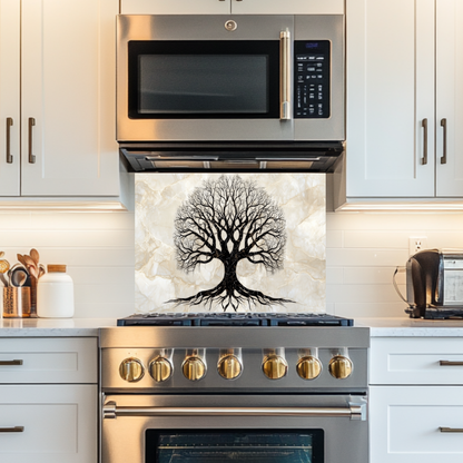 Marble Tree of Life Design Printed Tempered Glass Kitchen Backsplash Splashback Decorative Wall Art Panel for Modern Home Interiors