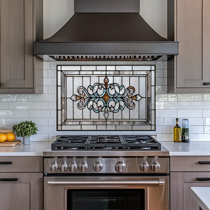 Classic Stained Look Glass Style Backsplash Panel, Tempered Glass Wall Art, Timeless Color Design, Elegant Kitchen Decor, Stove Protector
