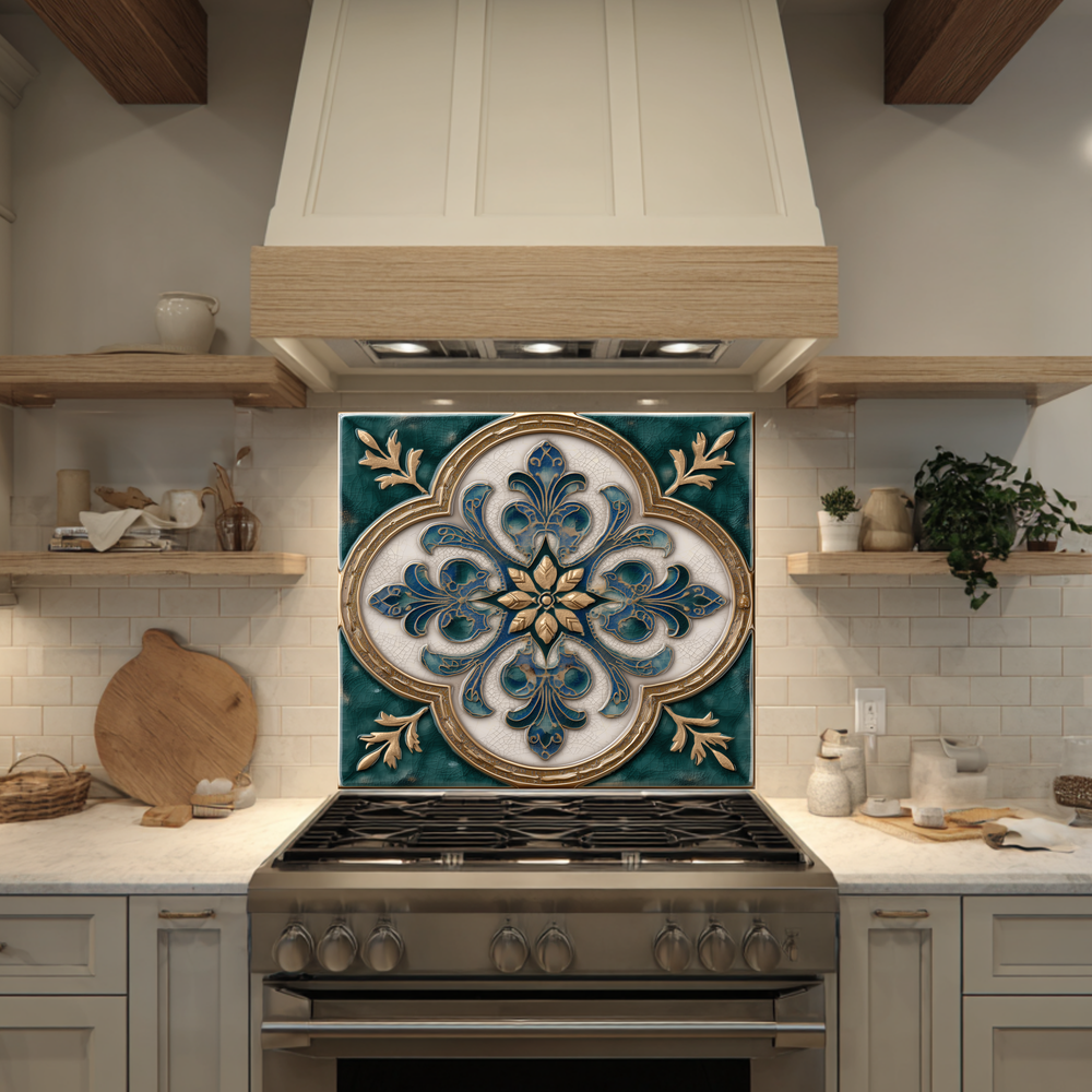 Emerald Glass Backsplash, Ottoman Tile Look Tempered Glass Kitchen Splashback For Stove Behind, Copper Look Backsplash, Oven Backsplashes