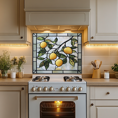 Stained Glass Look Kitchen Backsplash, Lemon Tile One Piece Tempered Glass Kitchen Splashback For Stove Behind, Oven Backsplash (Kopya)