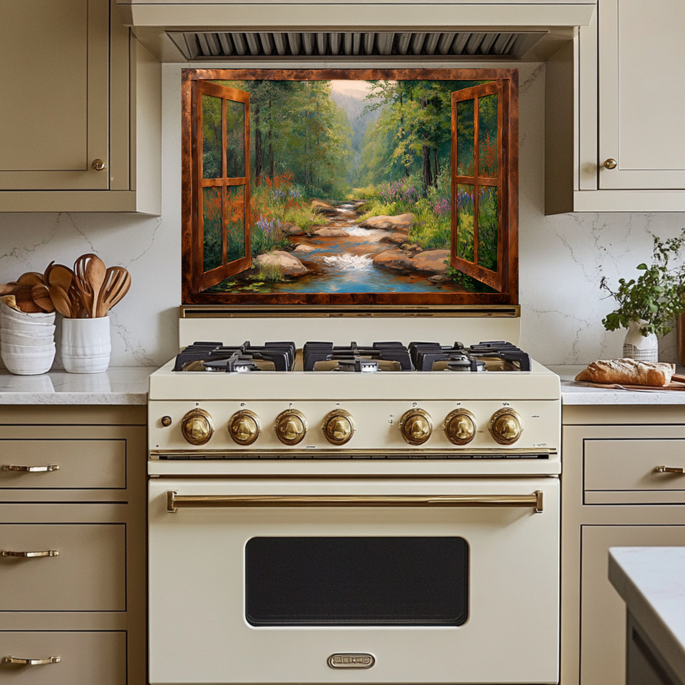 Nature View Glass Backsplash Panel, Scenic Landscape Tempered Glass Wall Art, Serene Kitchen Decor, Window Style Nature Scene, Home Accent