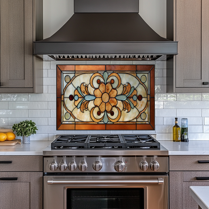 Floral Stained Look Glass Style Backsplash Panel, Tempered Glass Wall Art, Timeless Color Design, Elegant Kitchen Decor, Stove Protector