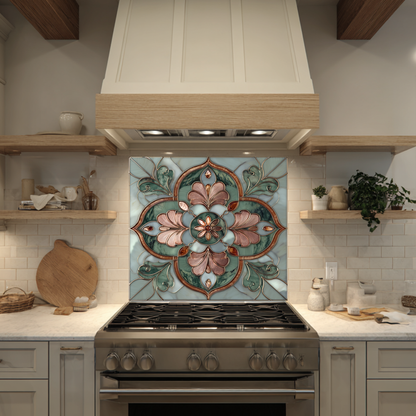 Green Glass Backsplash, Ottoman Tile Look Tempered Glass Kitchen Splashback For Stove Behind, Copper Look Backsplash, Oven Backsplashes