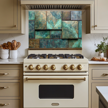 Rustic Copper Tile Glass Backsplash, Antique Style Kitchen Wall Panel, Vintage Farmhouse Glass Tile, Warm Metallic Home Decor