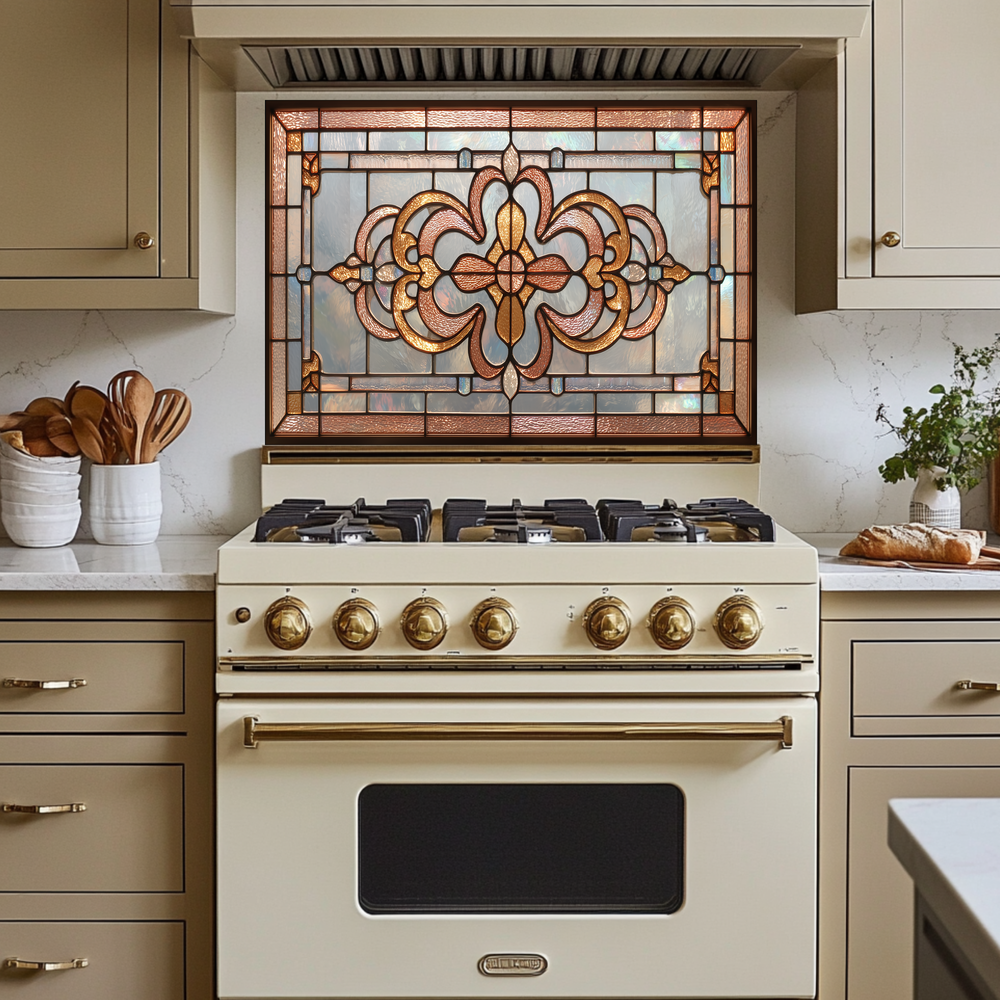 Classic Stained Glass Look Backsplash Panel, Tempered Glass Wall Art, Timeless Color Design, Elegant Kitchen Decor, Stove Protector