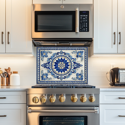 Turkish Tile Pattern Glass Backsplash Panel, Tempered Glass Wall Art, Traditional Anatolian Design, Elegant Kitchen Decor, Stove Protector