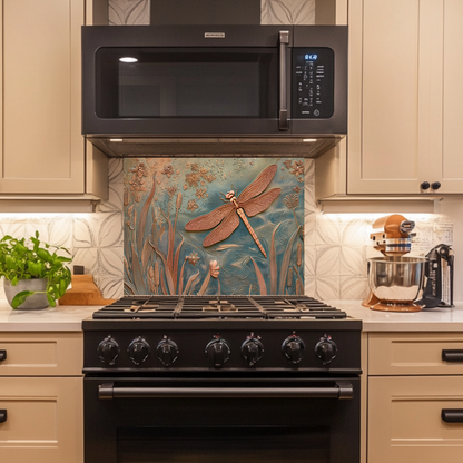 Elegant Dragonfly Glass Backsplash • Decorative Kitchen Panel • Modern Nature Wall Art • Sophisticated Home Accent