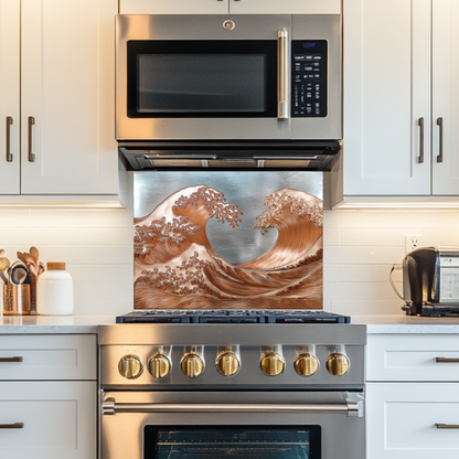 Copper Look Ocean Wave Glass Backsplash • Coastal Wall Art Panel • Artistic Blue Water Kitchen Decor • Textured Inspired Ocean Tile
