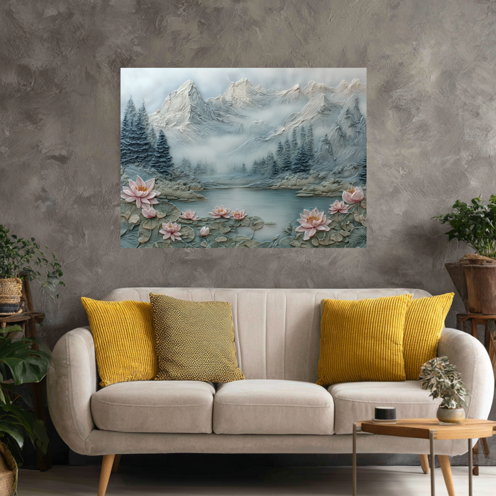 Made in USA, Floral Landscape Tempered Glass Backsplash Behind Stove & Wall Art – Rustic Pine Tree Splashback