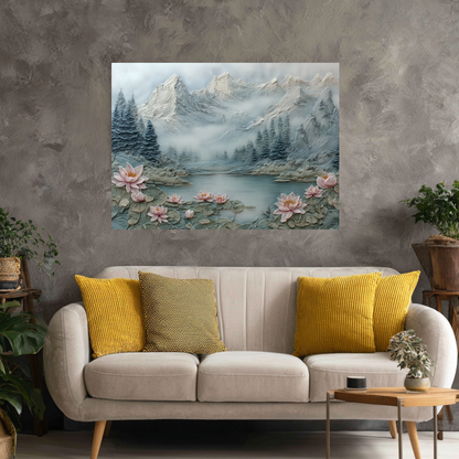 Made in USA, Floral Landscape Tempered Glass Backsplash Behind Stove & Wall Art – Rustic Pine Tree Splashback