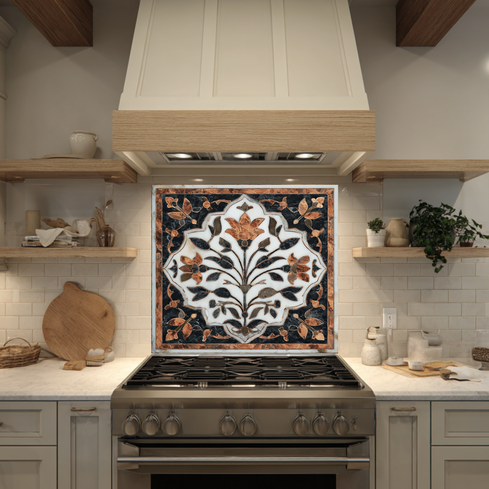 Turkish Tile Pattern Glass Backsplash Panel, Tempered Glass Wall Art, Traditional Anatolian Design, Elegant Kitchen Decor, Stove Protector