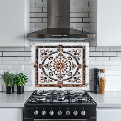 Made in USA Glass Backsplash, Pattern Tile Look One Piece Tempered Glass Kitchen Splashback For Stove Behind, Marble Look Backsplash