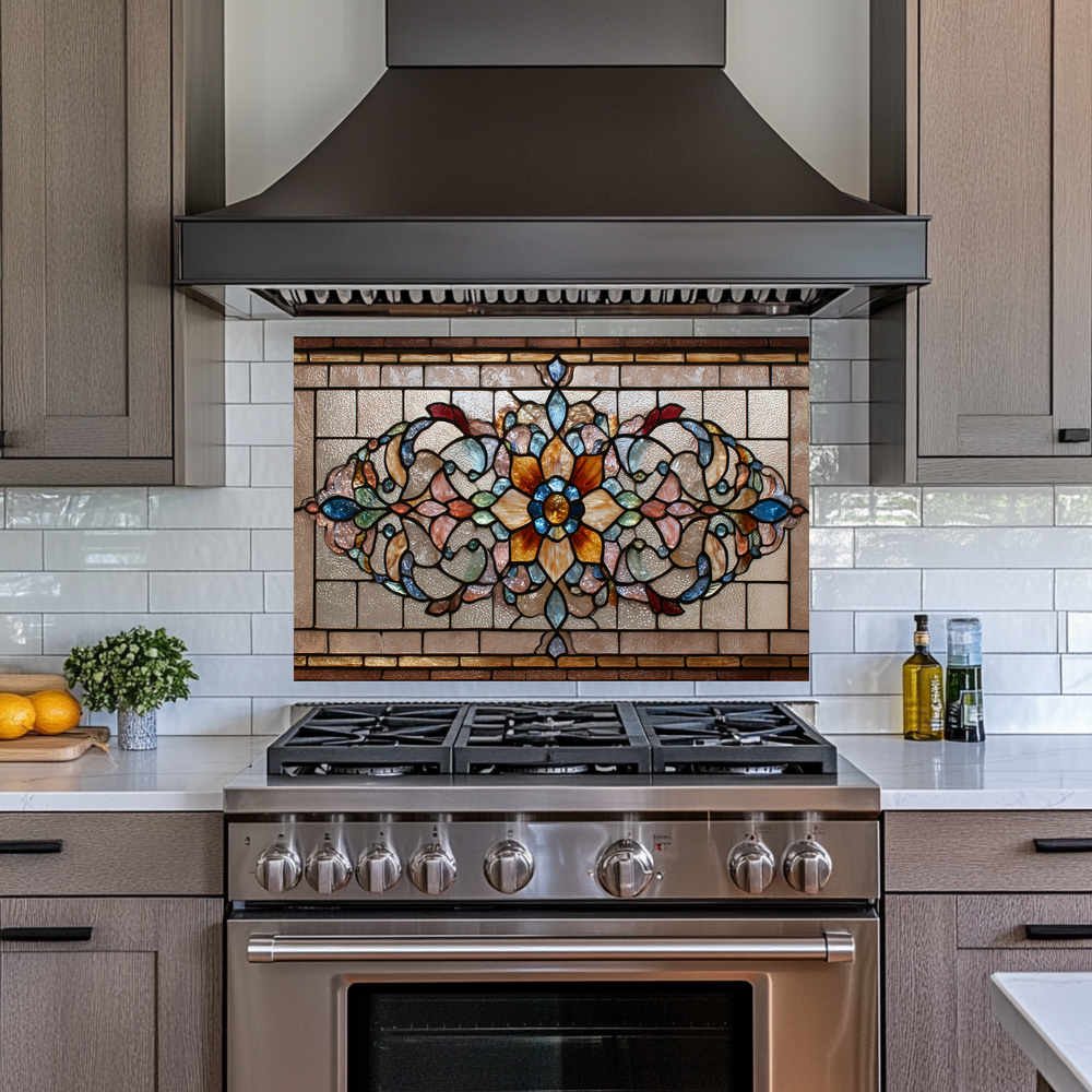 Kitchen Glass Backsplash with Stained Glass Style Design, UV Printed Tempered Glass Panel, Timeless Home Wall Art