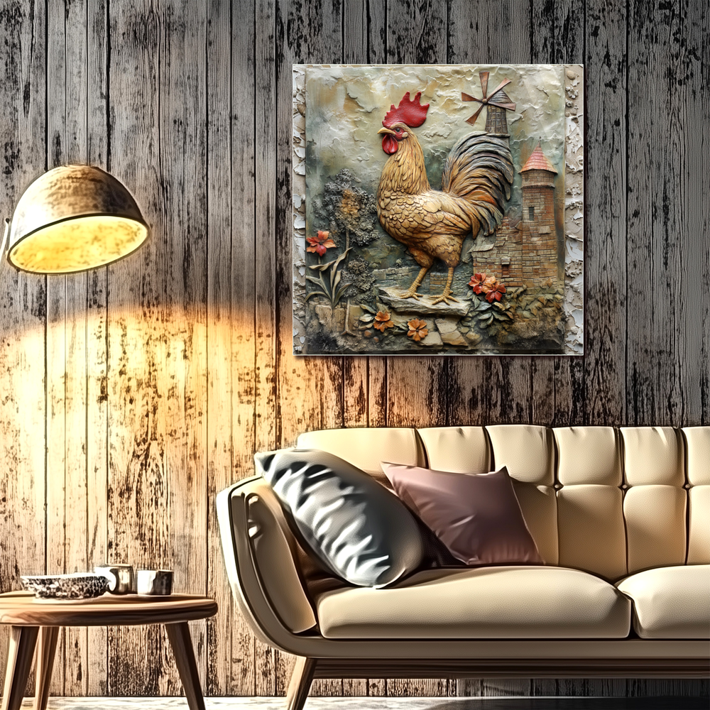 Cockerel Themed One Piece Tempered Glass Kitchen Splashback For Stove Behind, Kitchen Backsplash, Kitchen Backsplash, Wall Art
