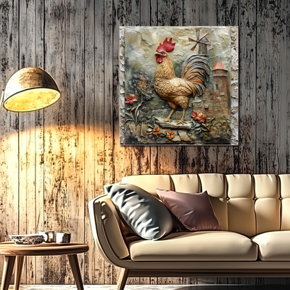 Cockerel Themed One Piece Tempered Glass Kitchen Splashback For Stove Behind, Kitchen Backsplash, Kitchen Backsplash, Wall Art