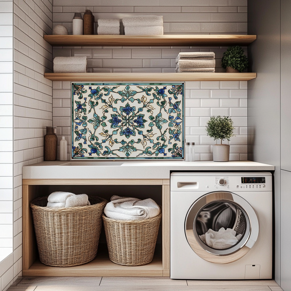 Ceramic Painting Look One Piece Tempered Glass Kitchen Splashback For Stove Behind, Kitchen Backsplash, Wall Art